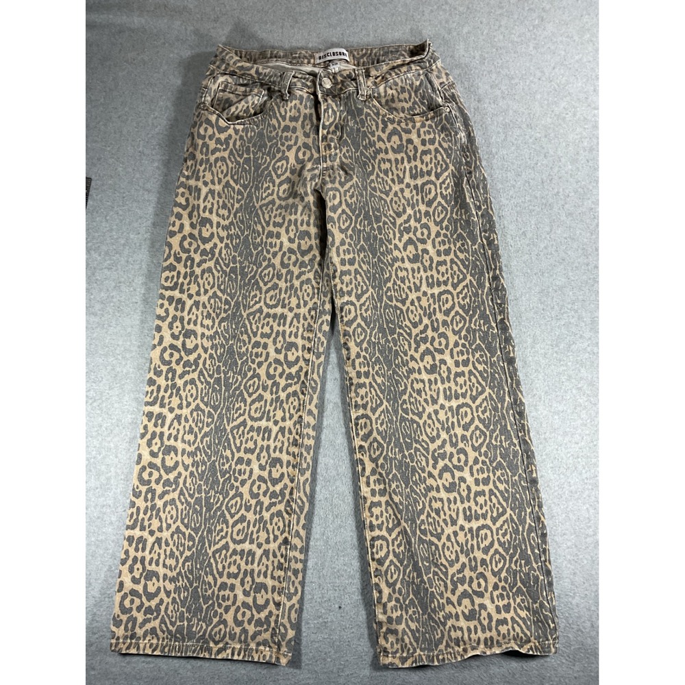 Disclosure Leopard Print Wide Leg Jeans Tan Grey Animal Pattern Size 9/29 1480
